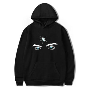 Black Graphic Hoodie – Mystical Eyes & Spider Print Pullover Sweatshirt