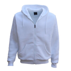 Classic White Full-Zip Fleece Hoodie – Unisex Basic Zip-Up Sweatshirt with Pockets