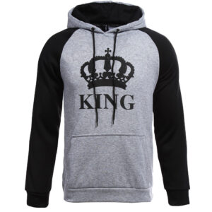 Men's "KING" Crown Raglan Hoodie – Grey & Black Color Block Pullover