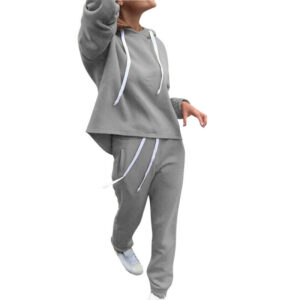 Women's Casual Grey Fleece Tracksuit Set – Oversized Hoodie & Jogger Pants Co-ord