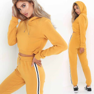 Women's Mustard Yellow Cropped Hoodie & High-Waist Jogger Tracksuit Set – 2 Piece Co-ord